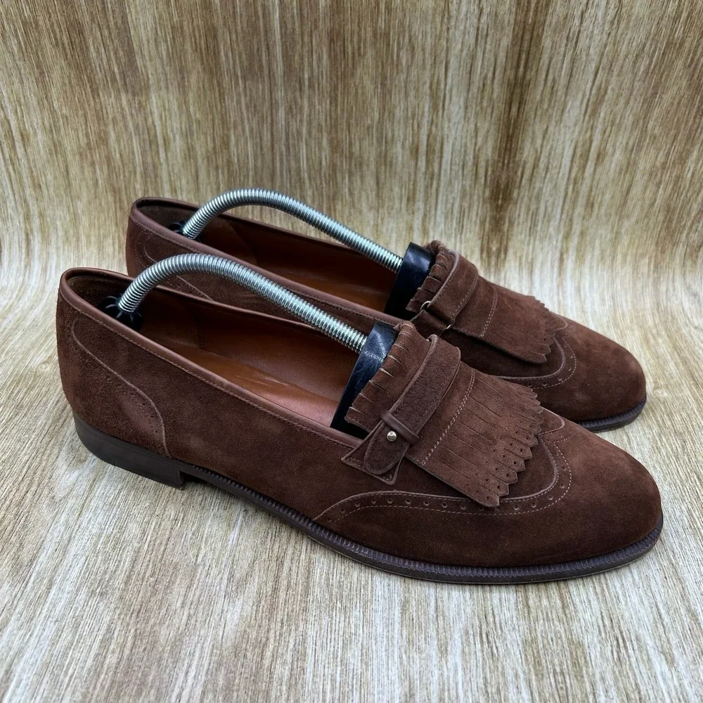Salvatore Ferragamo Loafers Men's Size 11.5 D Brown Suede Kiltie Wingtip Casual
